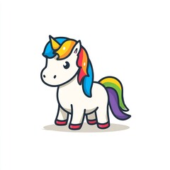 Naklejka premium Cute cartoon unicorn with rainbow mane, fantasy illustration