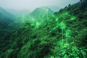Sustainable digital future in lush mountains