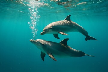 Graceful Dolphins Underwater A Breathtaking Ocean Encounter