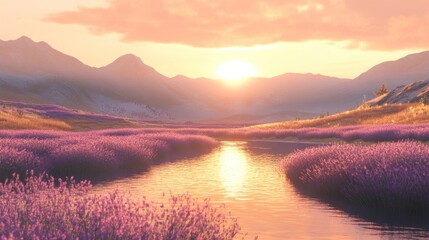 Obraz premium Lavender fields in full bloom stretching across the horizon on a summer afternoon