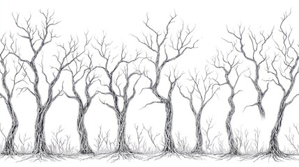Obraz premium Winter treescape, barren branches, nature illustration, seamless pattern, design element