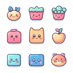 Professional cute kawaii flat vector illustration set for versatile designs