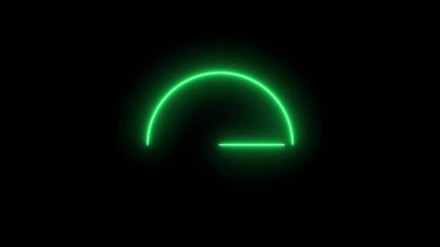 Digital symbols at the speedometer. Car mileage, measuring kilometers. Circle speed control. Glowing neon Abstract digital speed meter or indicator.