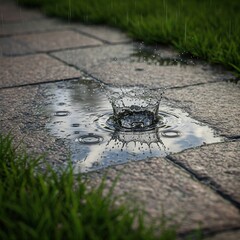 Close up raindrops splashing in puddle with green grass around rain wallpaper 4k | rain aesthetic wallpaper 4k | rain frog | rain news weather report monsoon
