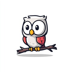 Obraz premium Cute cartoon owl sitting on branch
