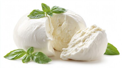 Artisan Mozzarella Cheese on White Background for Gourmet Food Photography