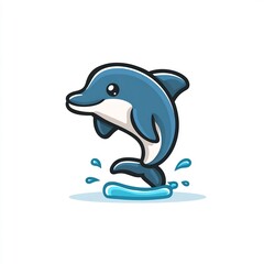Naklejka premium Cute Cartoon Dolphin Jumping from Water