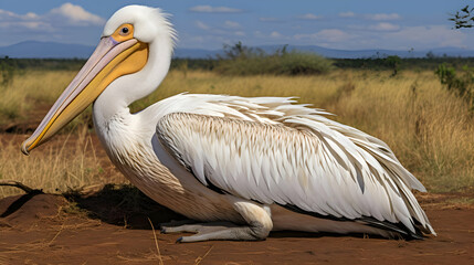 Great White Pelican in African Savanna