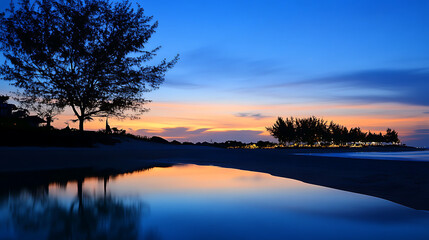 Fototapeta premium Striking silhouette of sand dunes under the star-lit sky at Phan Thiet 