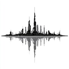 Naklejka premium Futuristic floating city on white background