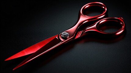 Professional Red Scissors with Metal Blades Isolated on Background