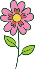 Single pink flower with yellow center illustration