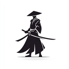 Samurai silhouette holding katana outline