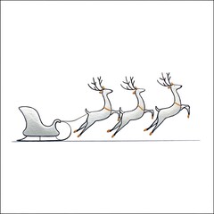 Santa sleigh with reindeers, simple flat style on white background