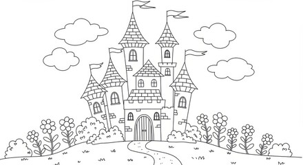 Fototapeta premium Fairytale castle coloring page