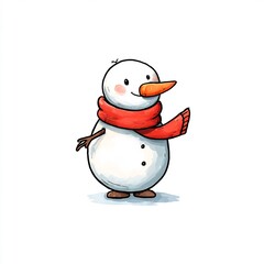 cute snowman with red scarf and carrot nose