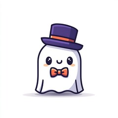 Cute cartoon ghost with top hat and bow tie