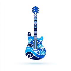 Stylized guitar with music waves, musical instrument icon