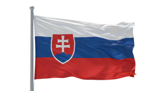 A vibrant representation of the Slovak flag waving proudly against a clear blue sky, symbolizing national pride and identity