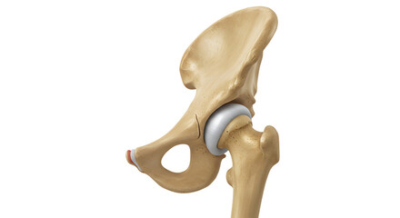 Anatomical illustration of a human hip joint showcasing the ball-and-socket structure, ideal for educational purposes