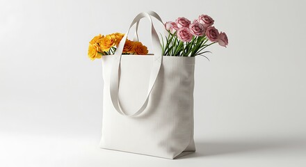 Tote Bag with Bouquet Mockup
