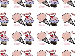 seamless pattern with cupcakes and ice cream