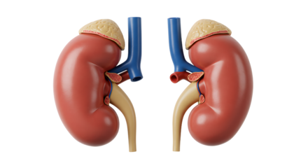 Anatomical illustration of human kidneys showcasing vascular connections, with a clean background for educational use