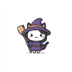 Obraz premium cute witch cat with broom cartoon
