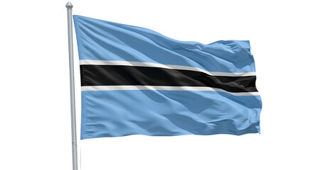 Botswana flag waving in the wind, showcasing its blue, black, and white colors against a clear sky background
