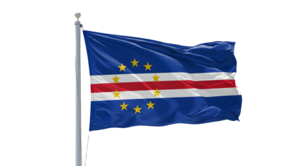 Cape Verdean flag waving proudly against a clear blue sky, symbolizing national pride and identity (1)