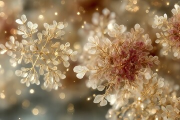 Christmas soft bokeh light pattern golden snowflake shapes festive abstract background
