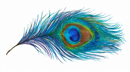 Obraz premium Peacock Feather Artwork: Elegant Blue Green Patterns, Vibrant Exotic Closeup, Beautiful Colorful Design, Mesmerizing Nature-Inspired Detail, Decorative Natural Beauty Ornamental Illustration