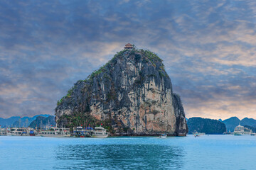 Halong Ha Long Bay Hanoi this Vietnamese wonder is littered with mountains and Rock cliffs popping...
