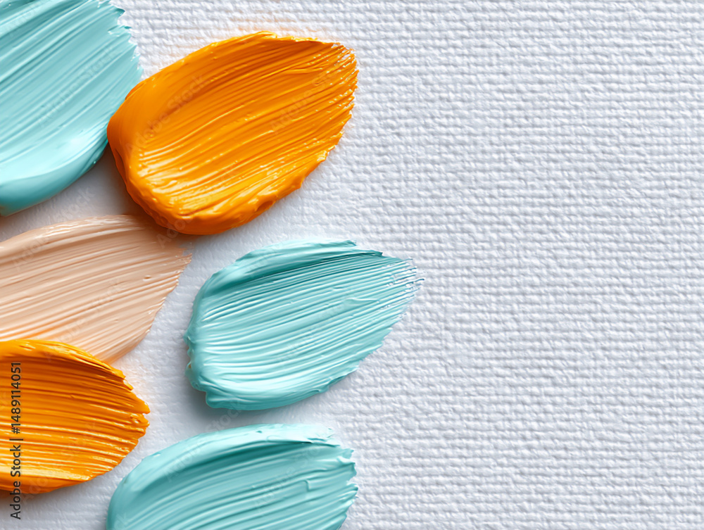 Poster an empty white canvas gradually being filled with vibrant colors and abstract shapes