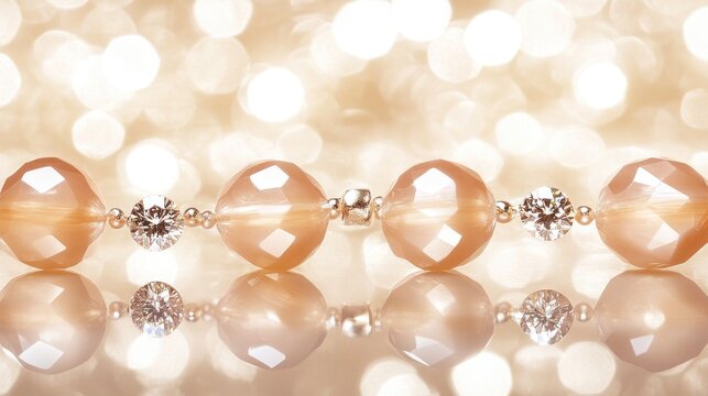 Elegant peach beaded necklace with diamonds close up macro shot luxury fashion jewelry sparkling gemstones