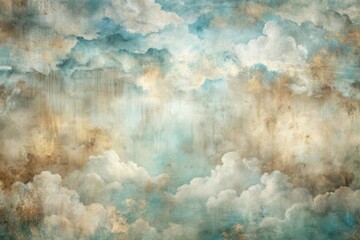 A Serene Dreamscape Textured Clouds in Earthy Hues, a Whimsical Abstract Background Featuring Soft, Dreamlike Clouds and a Distressed, Vintage Aesthetic