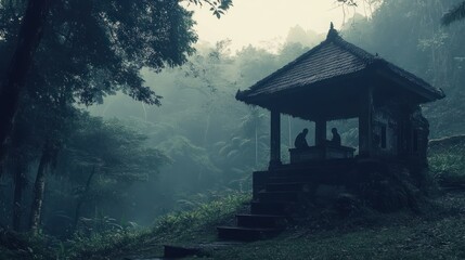 Ethereal sanctuary: Balinese temple in mystic rainforest, a tranquil hideaway