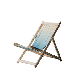 Minimalist Fold Away Wooden Beach Chair with a Blue Seat Isolated on Transparent Background