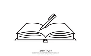 Open Book and Pen Outline on Transparent Background Minimalist Line Art