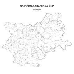 Vector Map of Osijek-Baranja County (Osječko-Baranjska Županija) with Settlements (Naselja), and Cities, Towns (Gradovi), and Municipalities (Općine) - Croatia 2025
