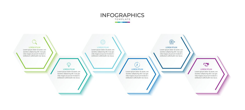 Business infographic design with 6 options. Vector  label with hexagons template.