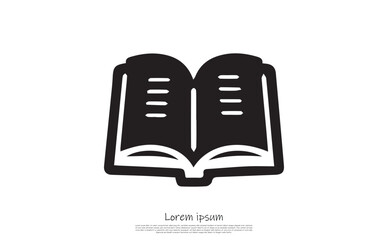 Black Icon of Open Book with Pages and Texts Isolated on Transparent