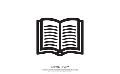Open Book Icon with Black Lines in Simple Style on Transparent Background for Education