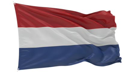 Dutch flag waving gracefully in the wind, symbolizing national pride against a clear blue sky backdrop
