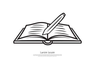 Open Book Outline With Pencil on Transparent Background