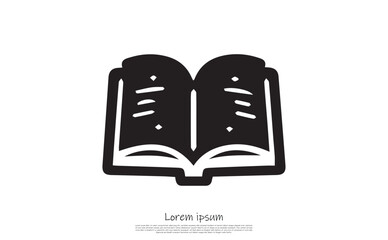 Open Book Icon with Rounded Style and Transparent Background in Black Silhouette
