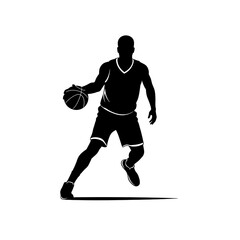 Dynamic Silhouette of a Basketball Player Dribbling the Ball Powerful Vector Illustration for Sports, Game, and Competition Designs