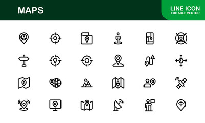 Modern Map Icon Collection. Minimal Vector Designs for Navigation and Location Services