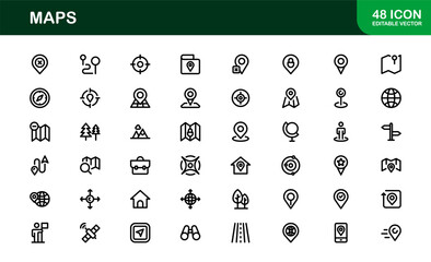 Modern Map Icon Collection. Minimal Vector Designs for Navigation and Location Services