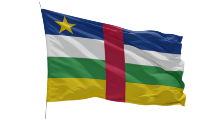 Flag of the Central African Republic waving against a clear blue sky, symbolizing national pride and identity